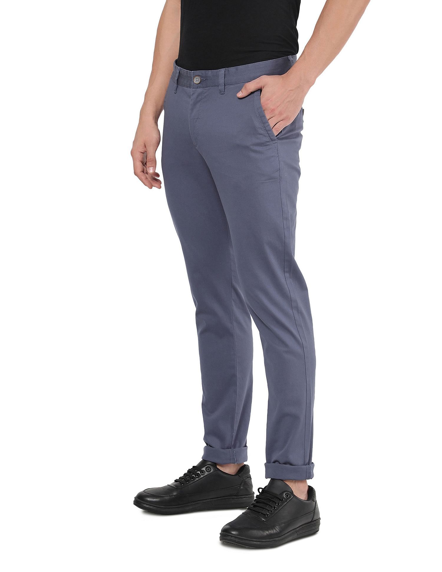 AD by Arvind Slim Fit Men Blue Trousers - Buy AD by Arvind Slim