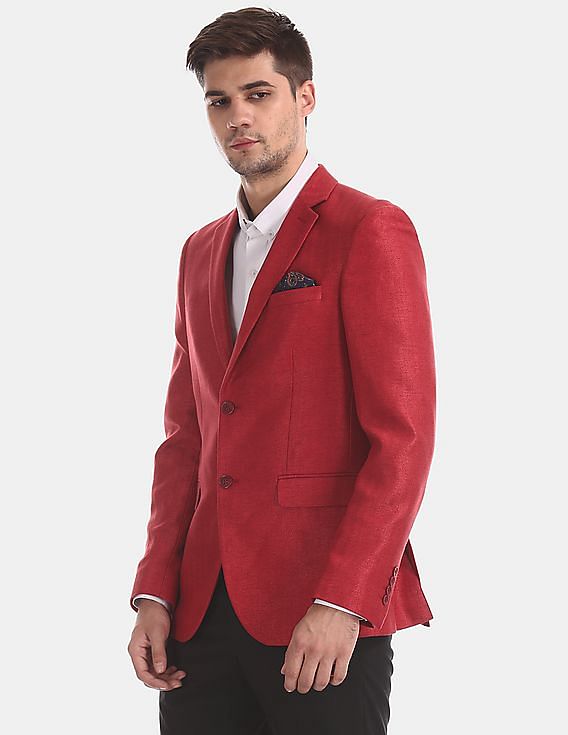 Buy AD by Arvind Men Red Tailored Regular Fit Patterned Stripe Formal Blazer  