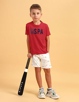 U S Polo Assn Kids Boys Crew Neck Brand Printed T-Shirt