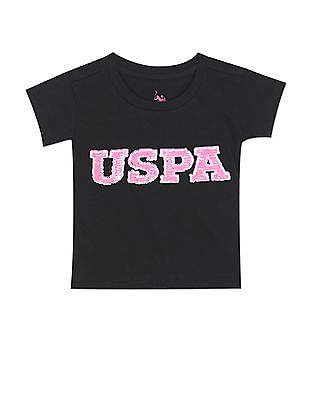 U S Polo Assn Kids Girls Black Crew Neck Brand Embellished T-Shirt