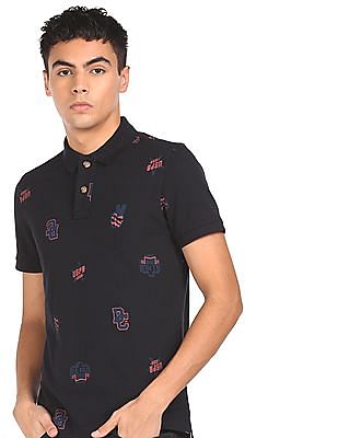 U S Polo Assn Denim Co Ribbed Collar Printed Polo Shirt