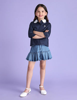 U S Polo Assn Kids Girls Denim Perter Pan Collar Top