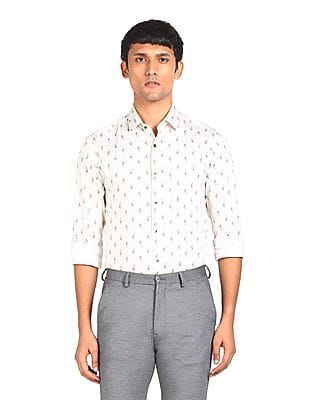 White Slim Fit Printed Formal Shirt 