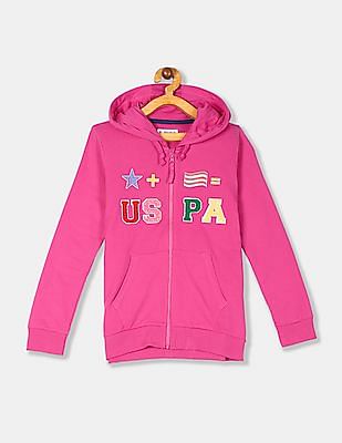 U S Polo Assn Kids Girls Pink Drawstring Hood Brand Applique Sweatshirt