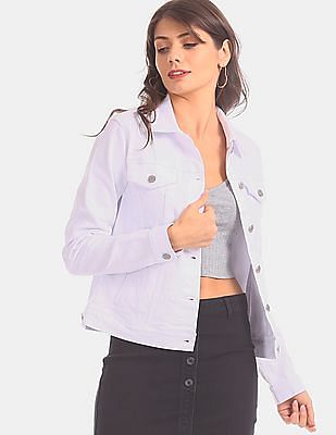 women's white stretch denim jacket