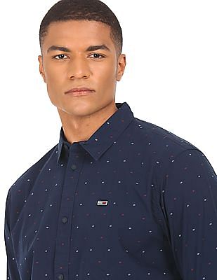 Tommy Hilfiger Men Navy Slim Fit Novelty Dobby Casual Shirt