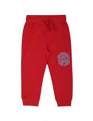 U S Polo Assn Kids Boys Wine Drawstring Waist Brand Print Joggers