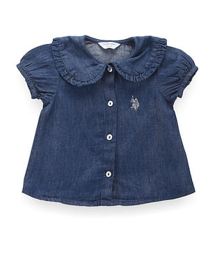 U S Polo Assn Kids Girls Classic Peter Pan Collar Top