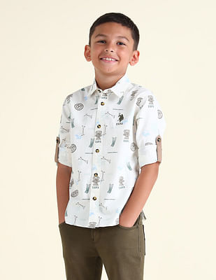 U S Polo Assn Kids Boys All-Over Printed Regular Fit Shirt