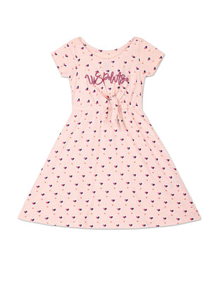 U S Polo Assn Kids Girls Light Pink Printed Cotton Dress