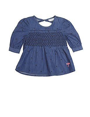 U S Polo Assn Kids Round Neck Star Print Chambray Top