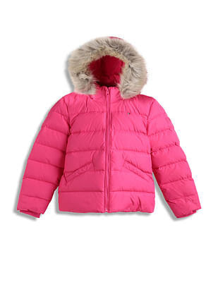 Tommy Hilfiger Kids Girls Essential Hooded Fur Jacket