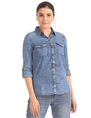acid wash denim shirt womens