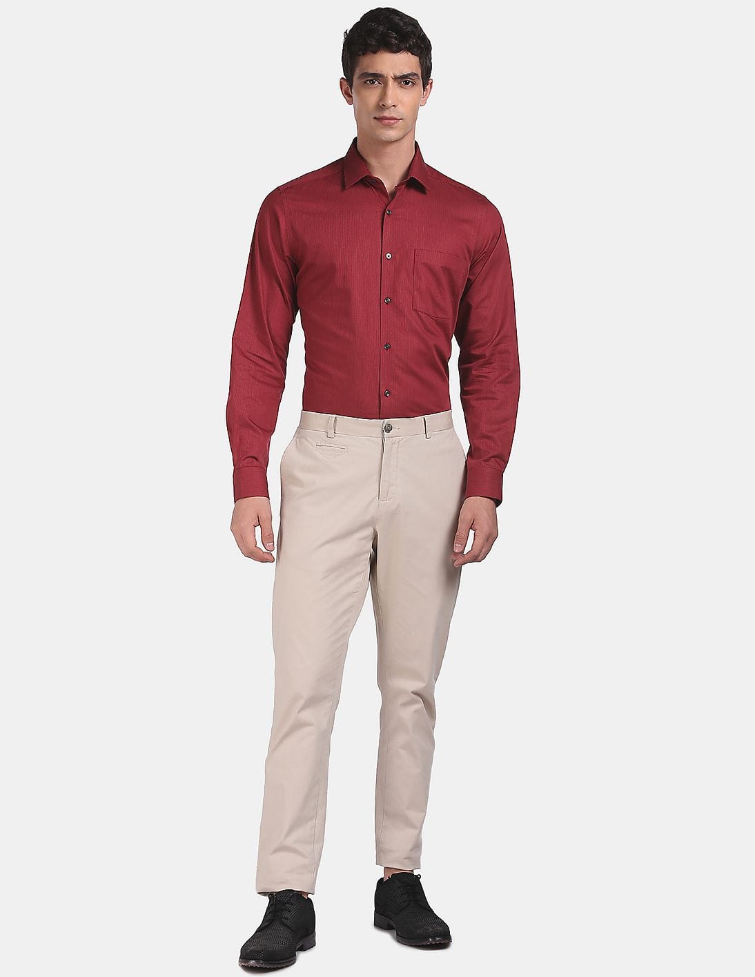 Buy Arrow Men Dark Red Regular Fit 