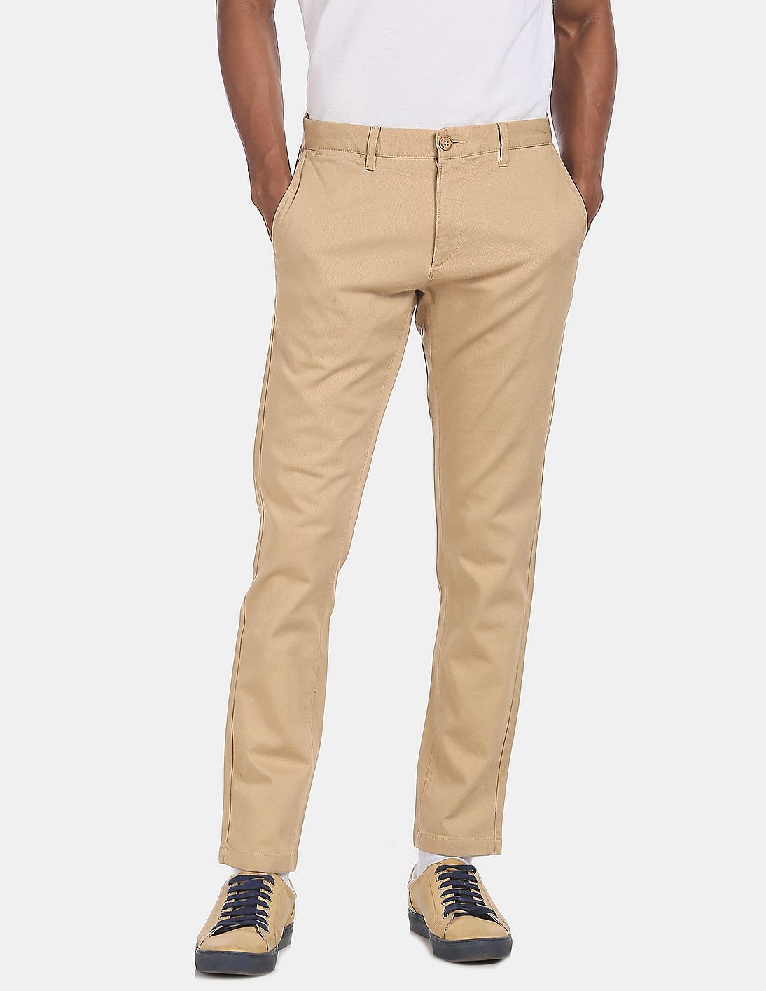 Buy U.S. Polo Assn. Men Khaki Mid Rise Textured Casual Trousers - NNNOW.com