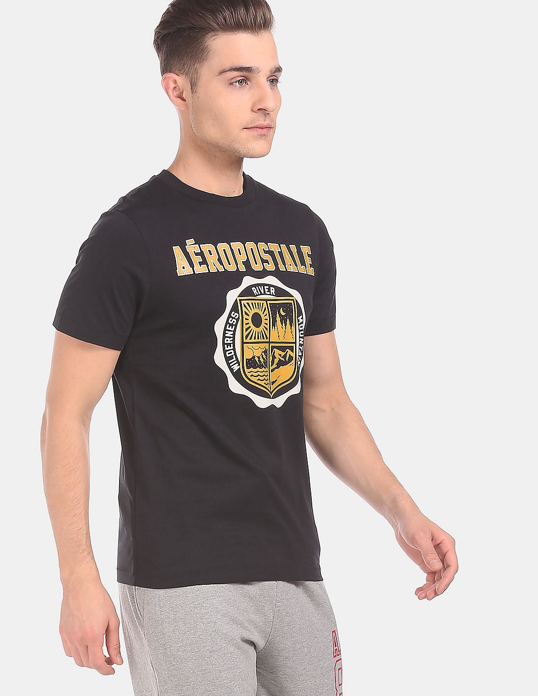 Buy Aeropostale Men Black Ribbed Crew Neck Print T-Shirt - NNNOW.com