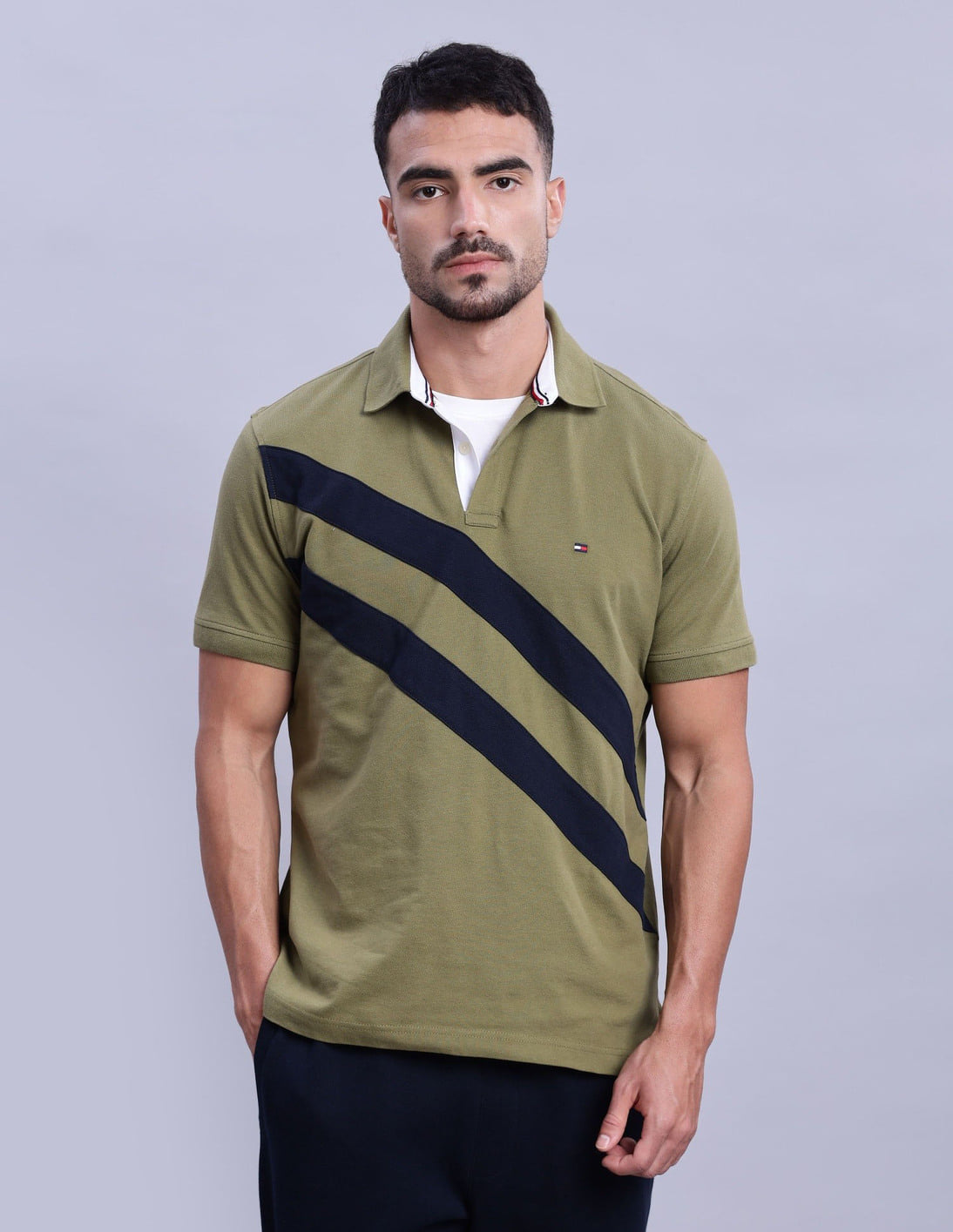 Buy Tommy Hilfiger Mens Olive Diagonal Striped Polo Shirts - NNNOW.com