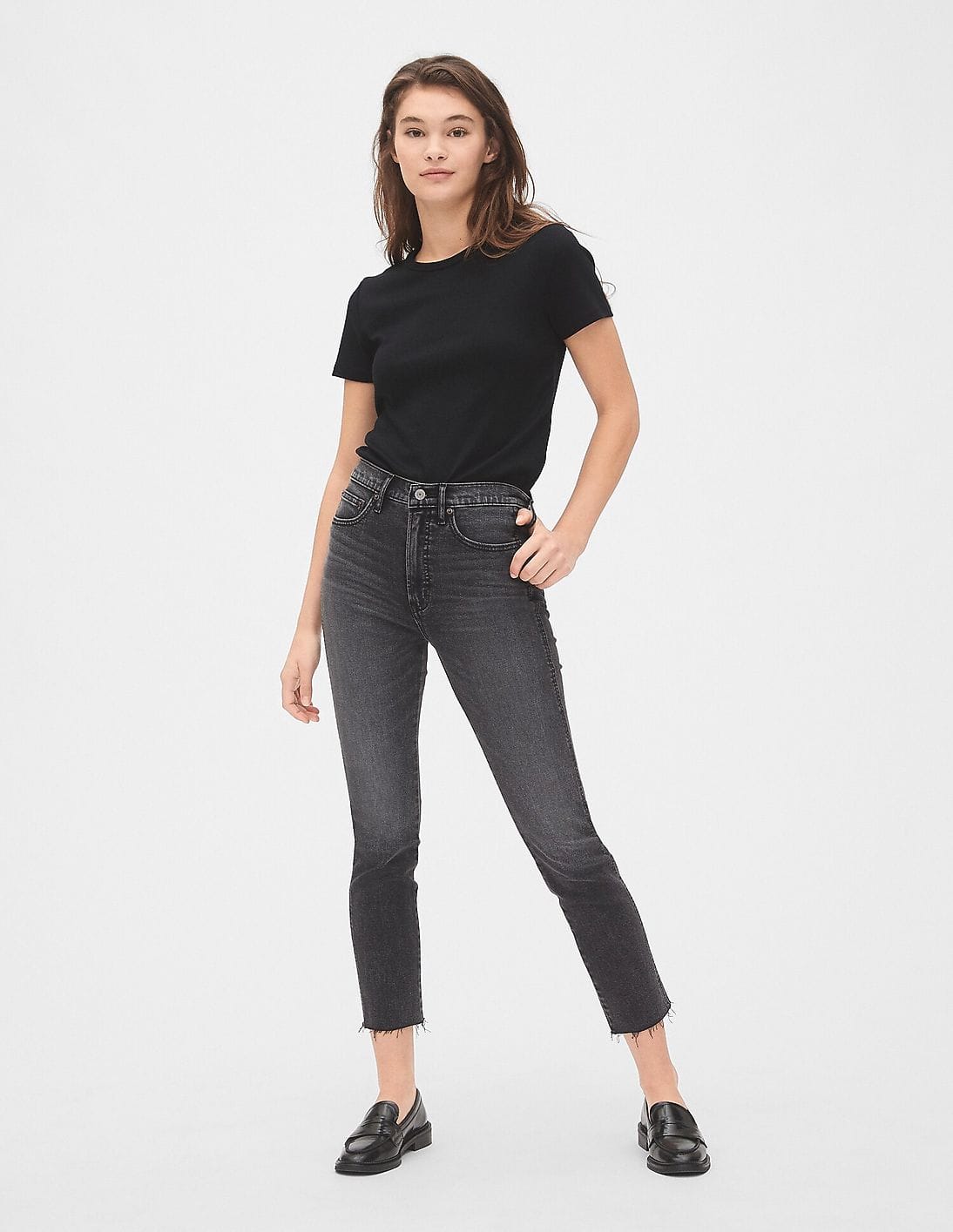 Buy GAP Women Black High Rise Cigarette Jeans With Secret Smoothing Pockets 