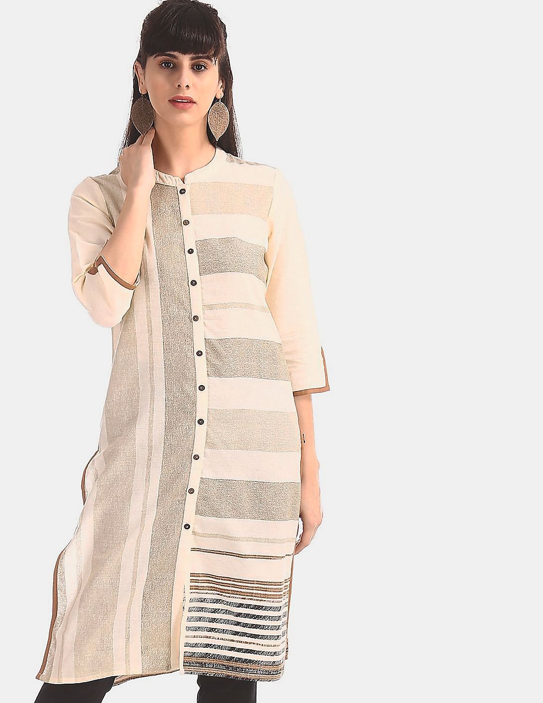Buy Karigari White Mandarin Collar Striped Kurta