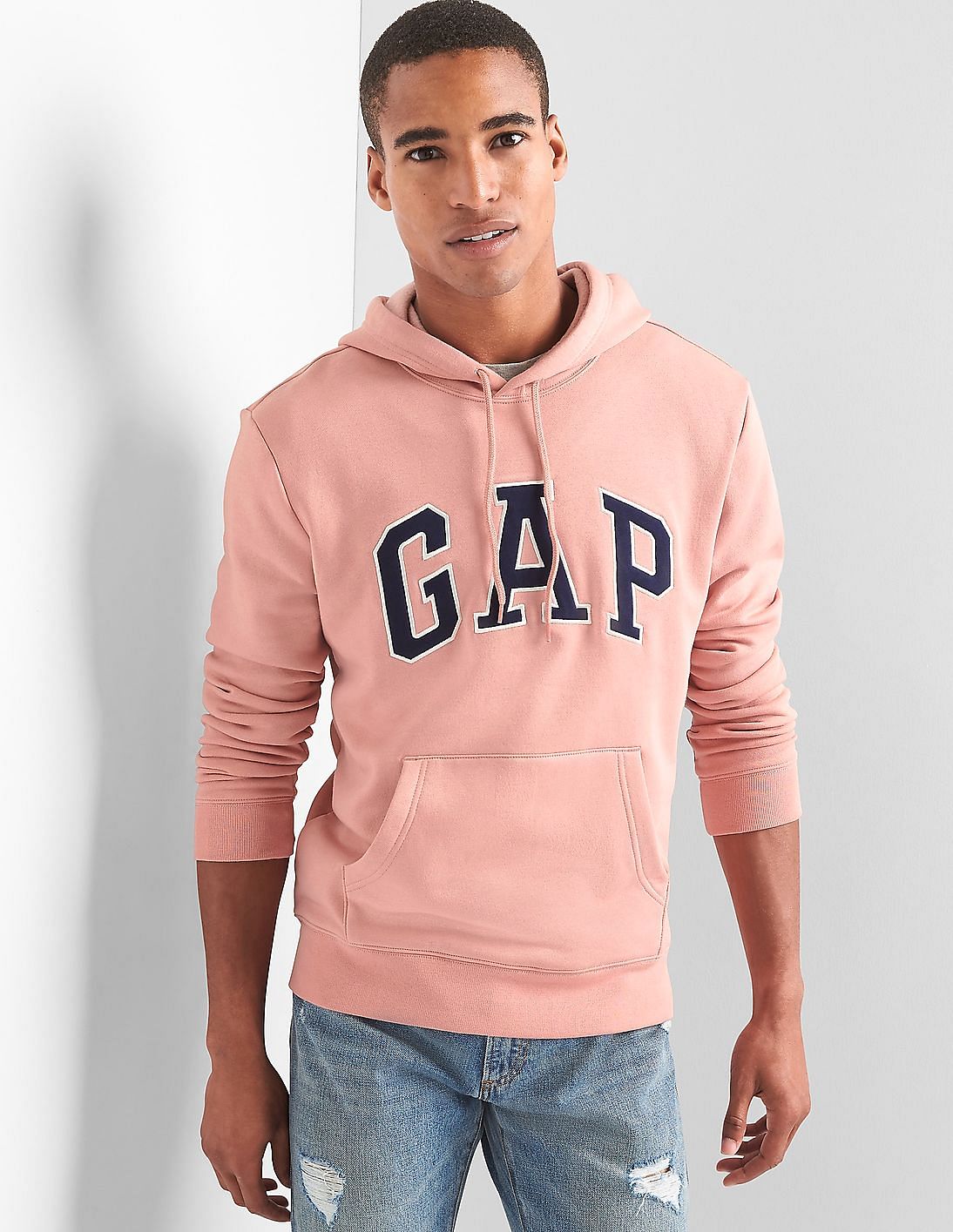 Buy > men light pink hoodie > in stock