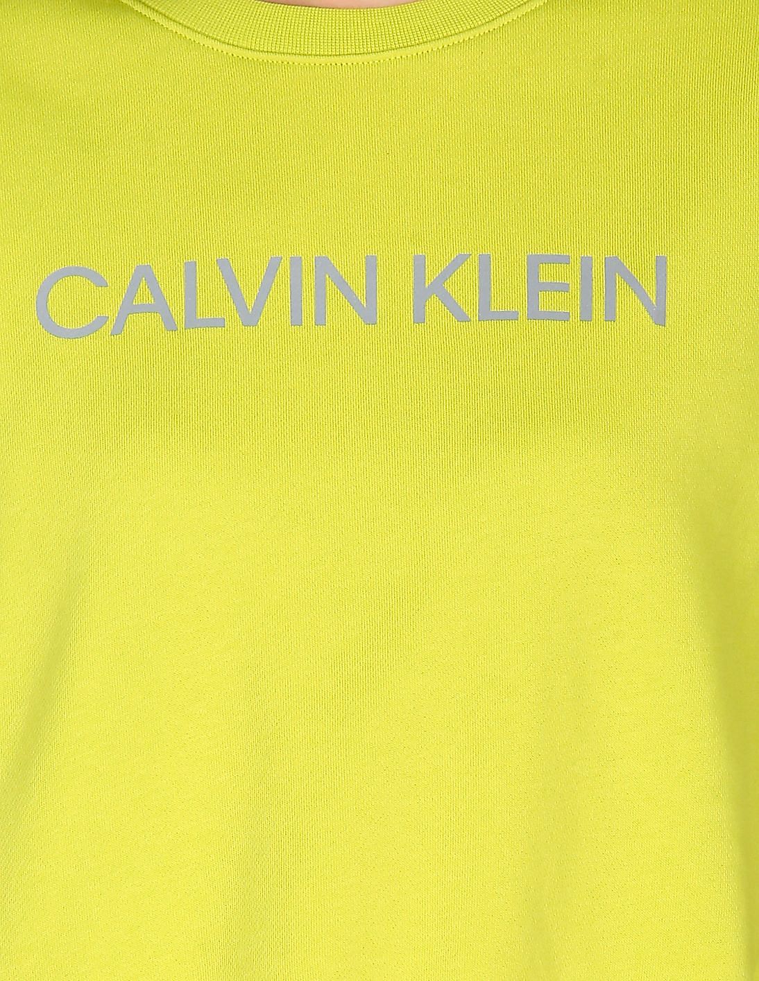 Buy Calvin Klein Women Lime Green Crew Neck Logo Sweatshirt 