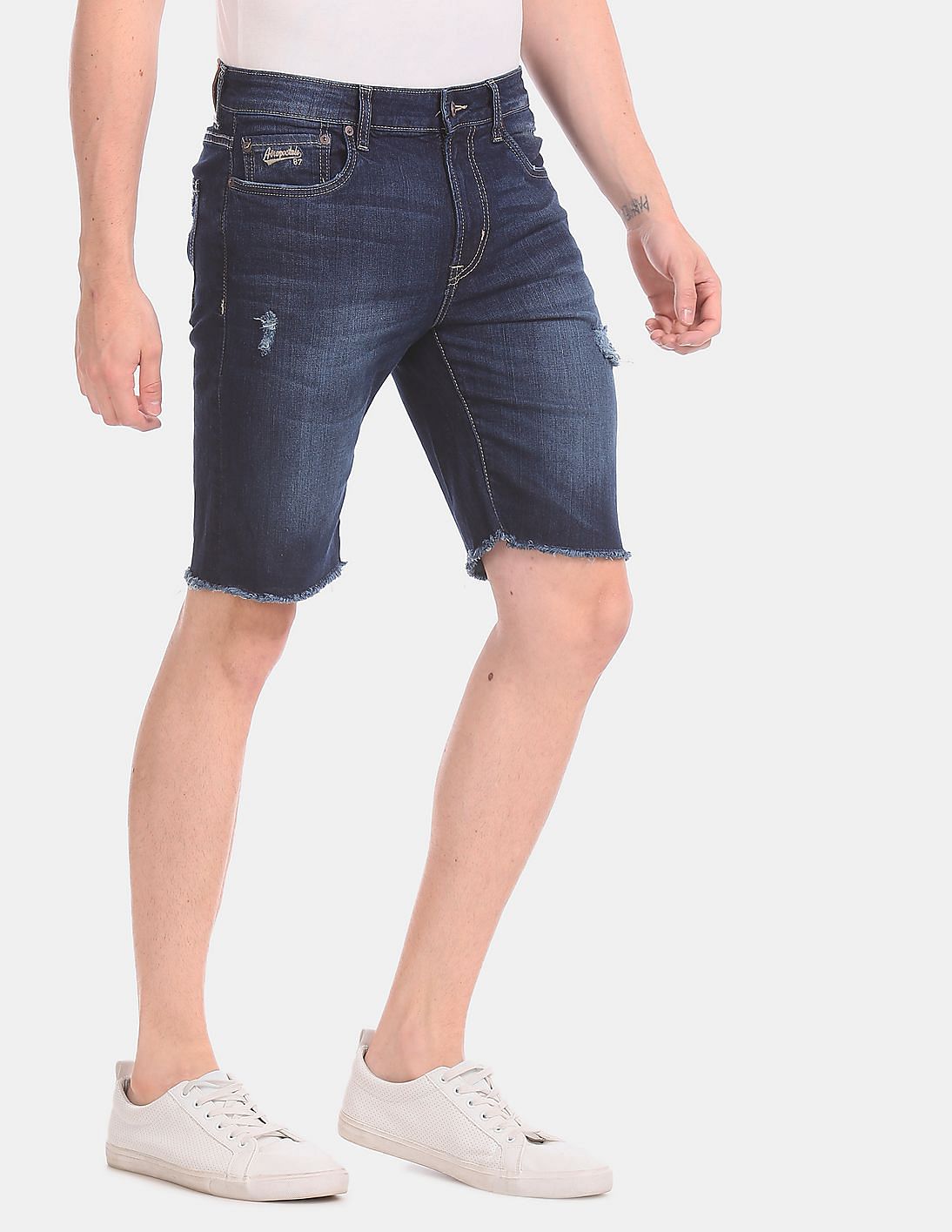 Buy Aeropostale Blue Slim Fit Cut Off Denim Shorts - NNNOW.com
