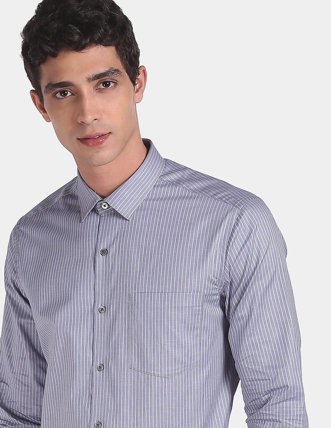 Buy Arrow Men Light Grey Slim Fit Striped Formal Shirt - NNNOW.com