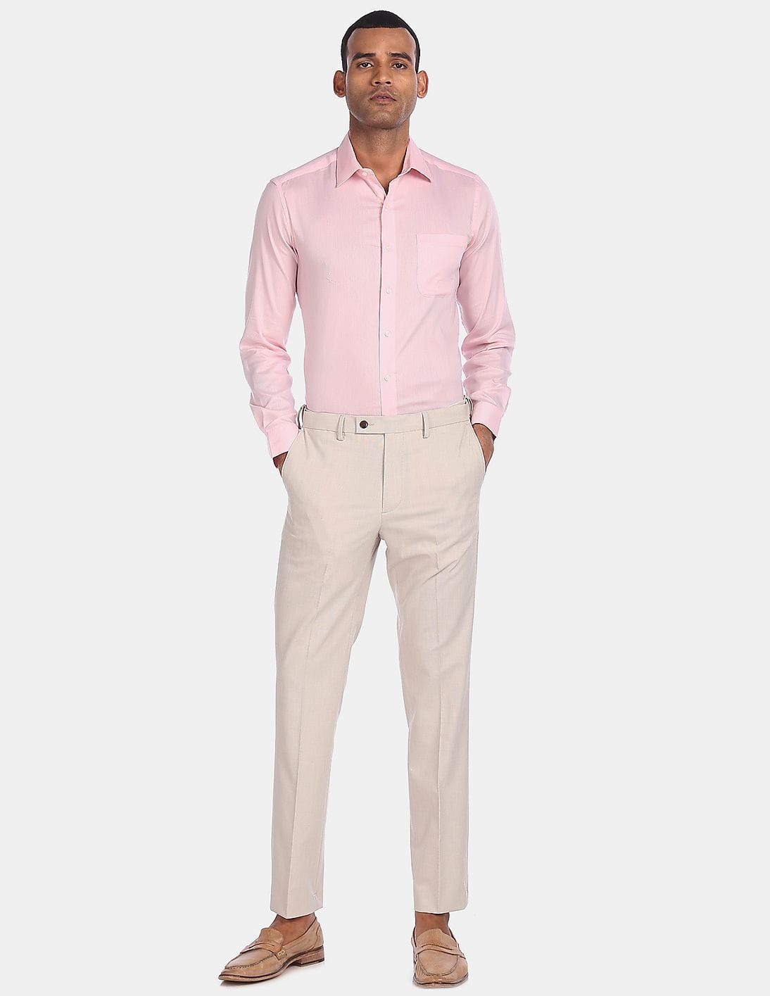 Buy Arrow Men Light Pink Slim Fit 