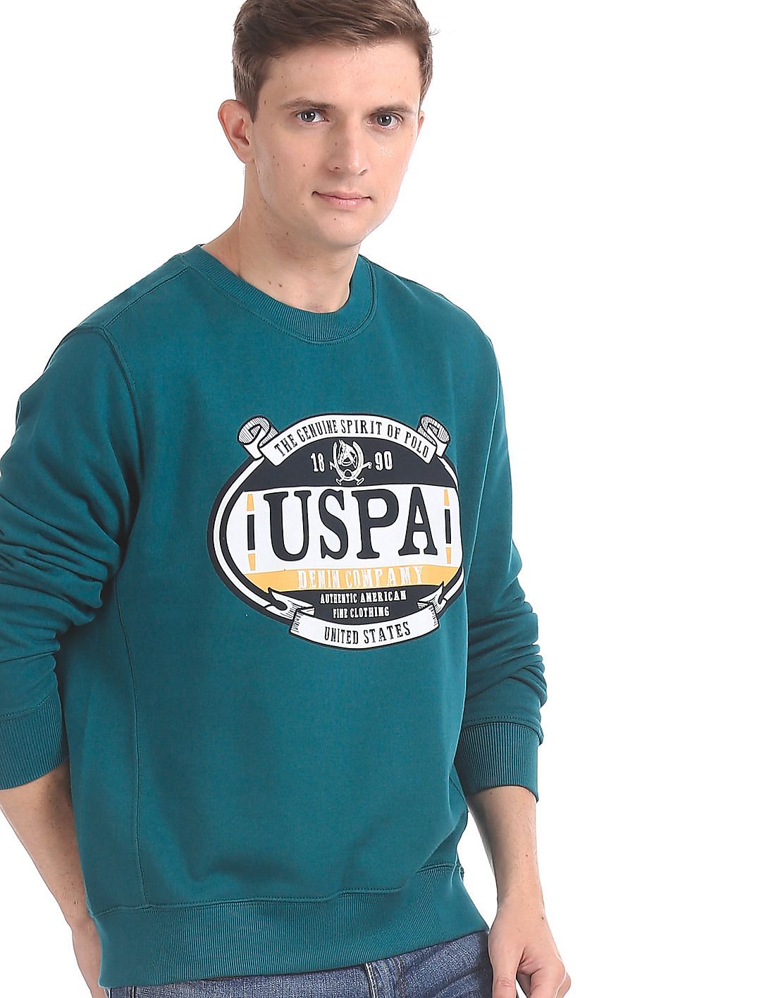Buy U.S. Polo Assn. Men Green Crew Neck Brand Print Sweatshirt - NNNOW.com