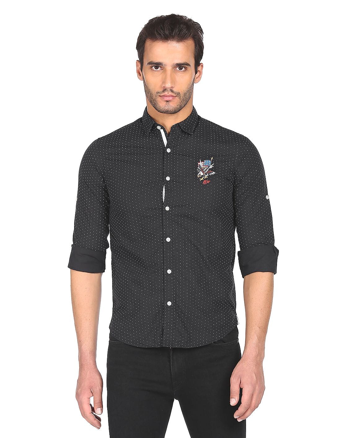 Buy Ed Hardy Men Black Polka Dot Print Cotton Casual Shirt - NNNOW.com