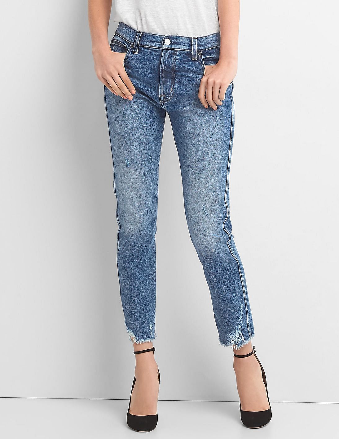Buy GAP Women Blue High Rise Slim Straight Jeans In Distressed - NNNOW.com