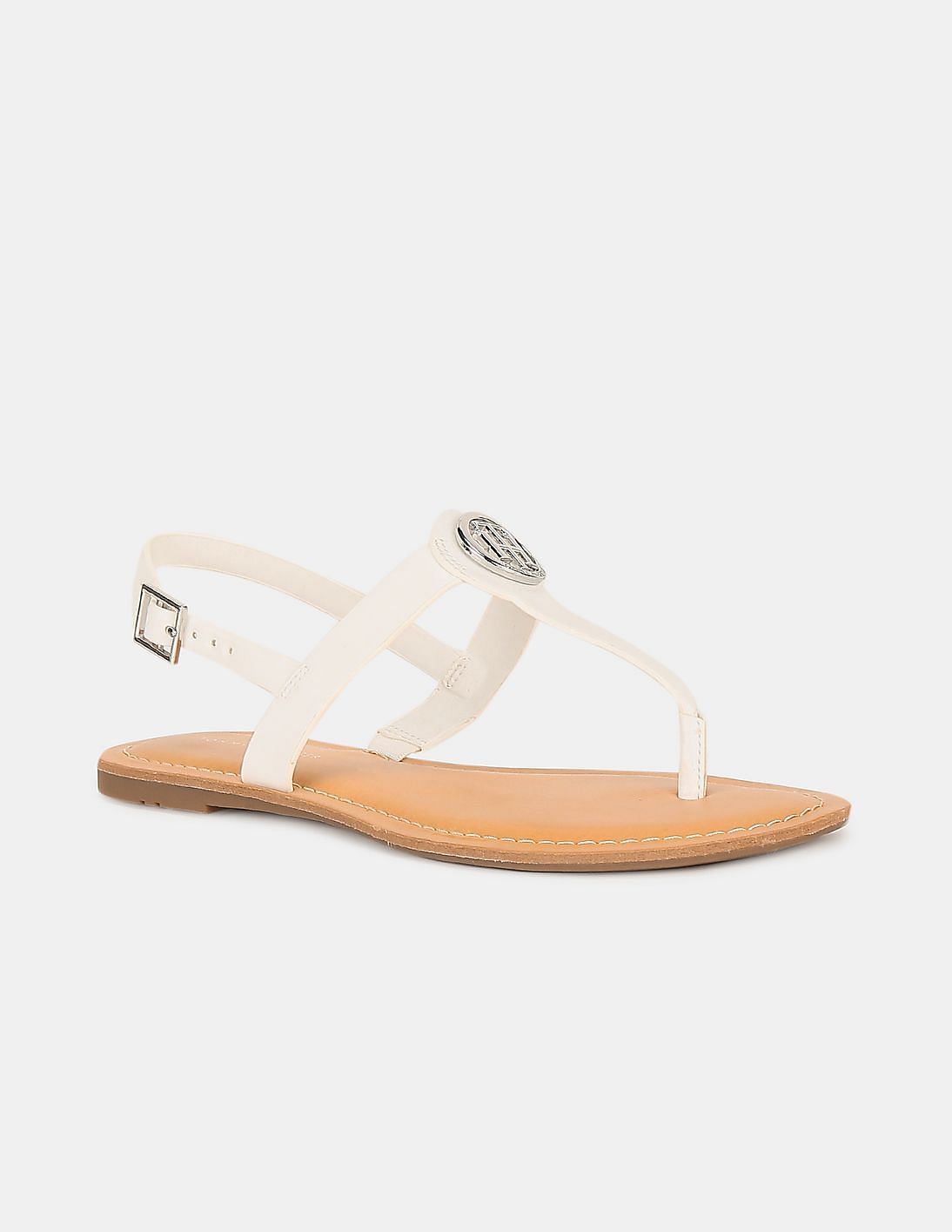 Buy Tommy Hilfiger Women White Brand Logo T-Strap Sandals - NNNOW.com