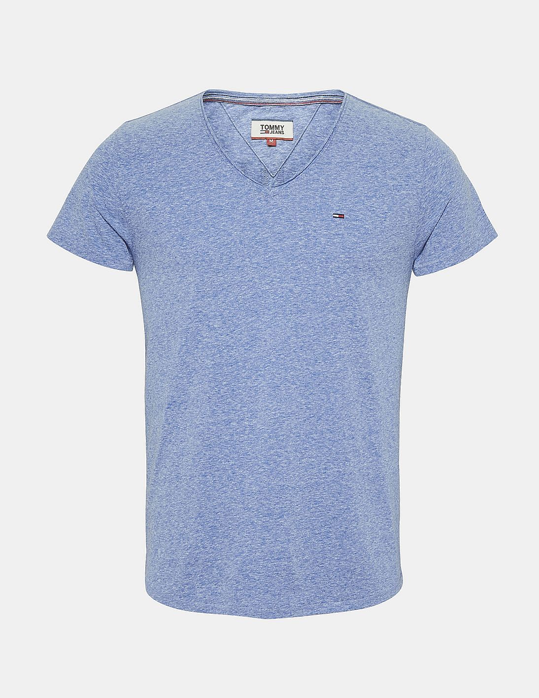 Buy Tommy Hilfiger Men Light Blue V-Neck Heathered T-Shirt - NNNOW.com
