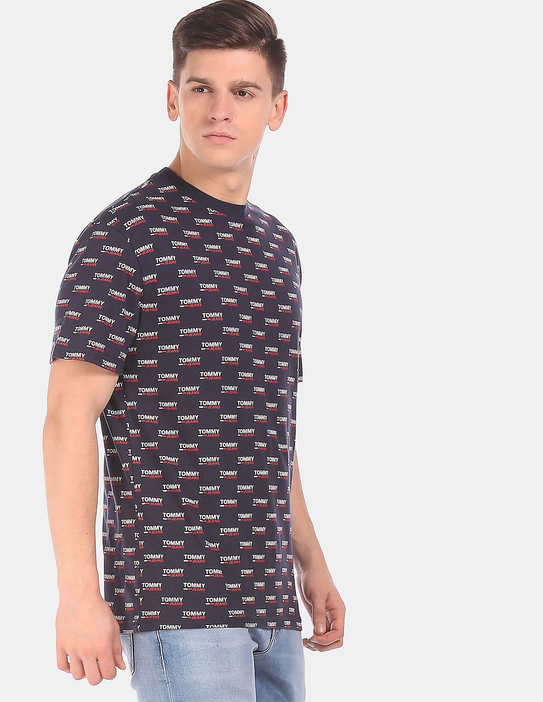 Buy Tommy Hilfiger Men Navy Short Sleeve Round Neck Printed T-Shirt ...