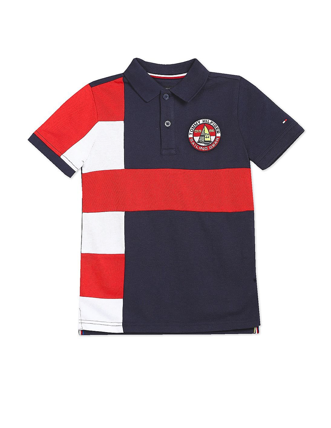 Buy Tommy Hilfiger Kids Boys Navy Color Blocked Panelled Polo Shirt ...