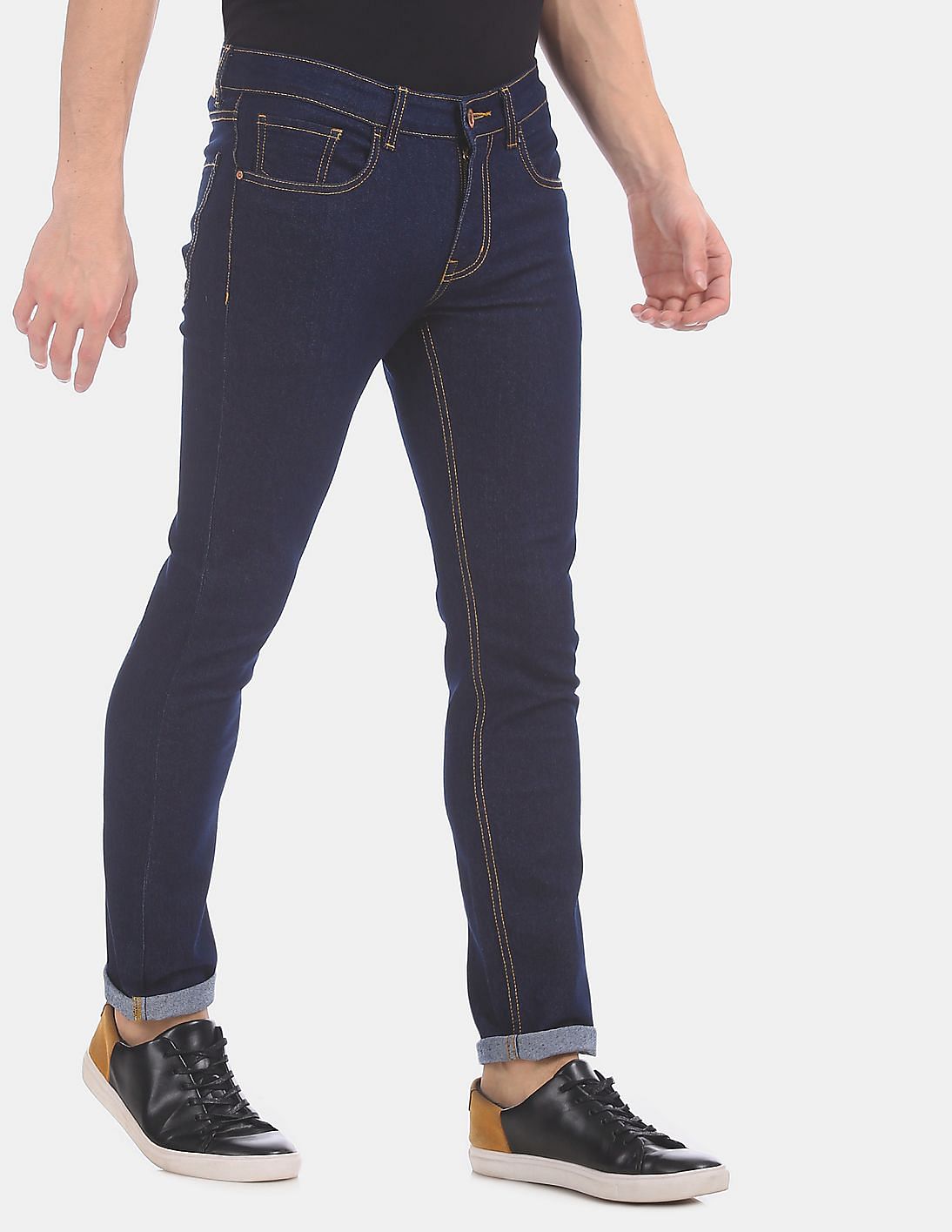 mens dark blue stretch jeans