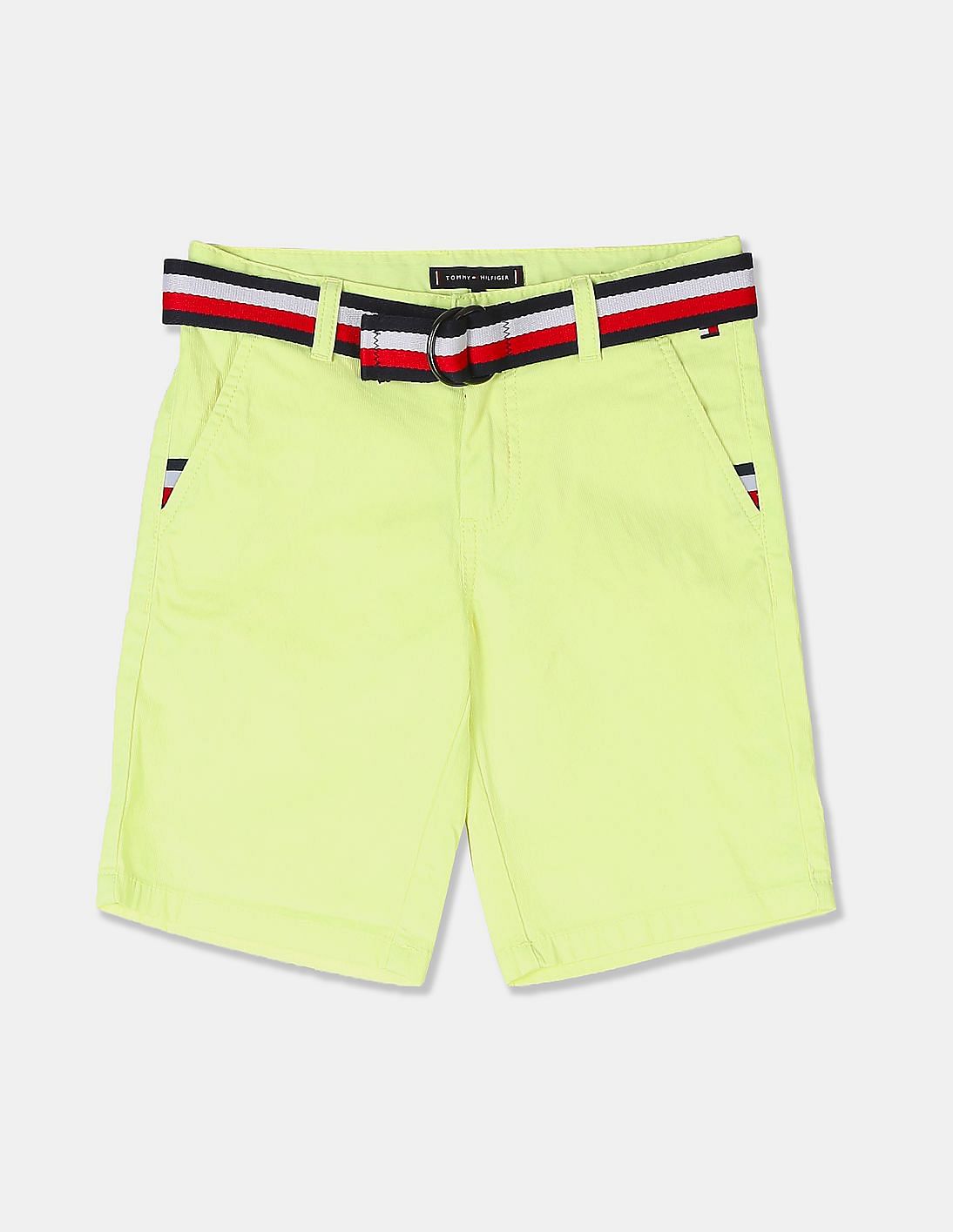 Buy Tommy Hilfiger Kids Boys Boys Yellow Solid Essential Belted Chino ...