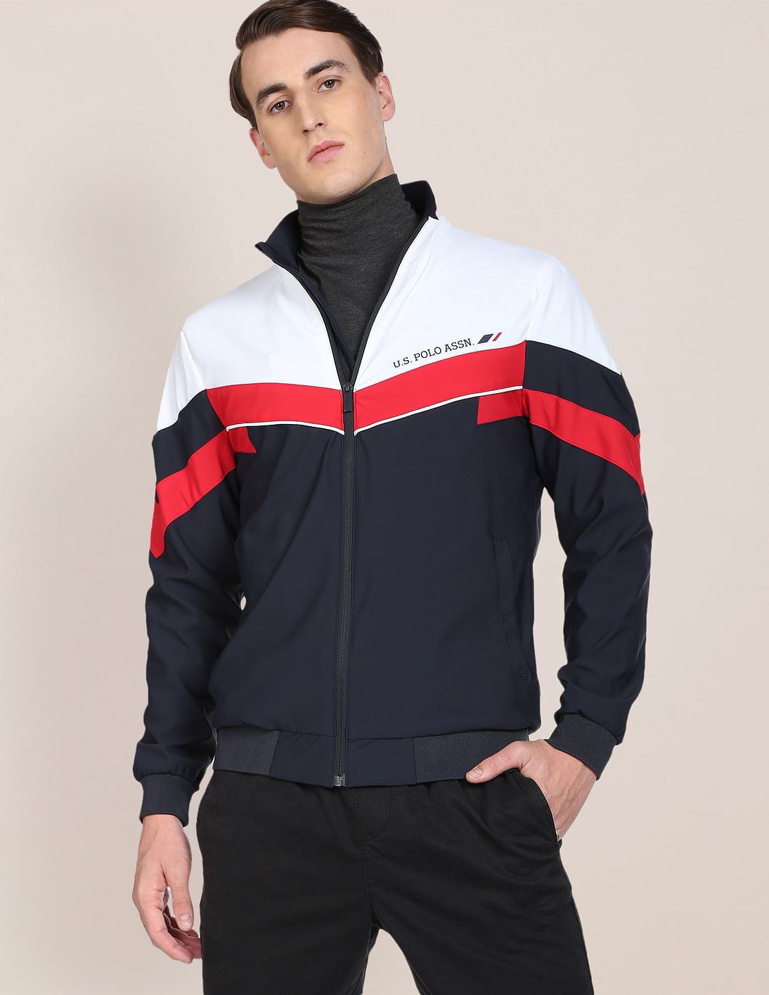 Buy U.S. Polo Assn. Brand Stripe High Neck Casual Jacket - NNNOW.com