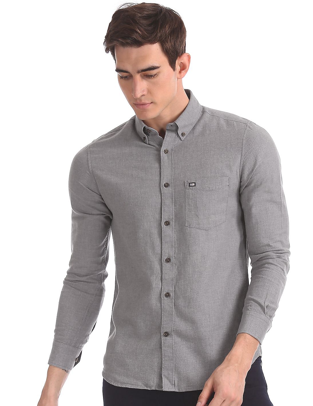 Buy Arrow Sports Grey Slim Fit Button Down Shirt - NNNOW.com