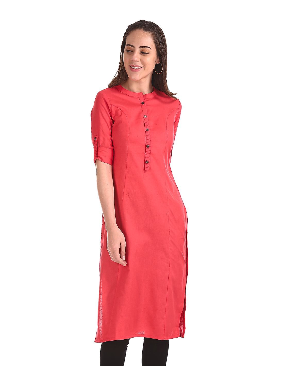 Buy Karigari Solid Mandarin Collar Kurta - NNNOW.com