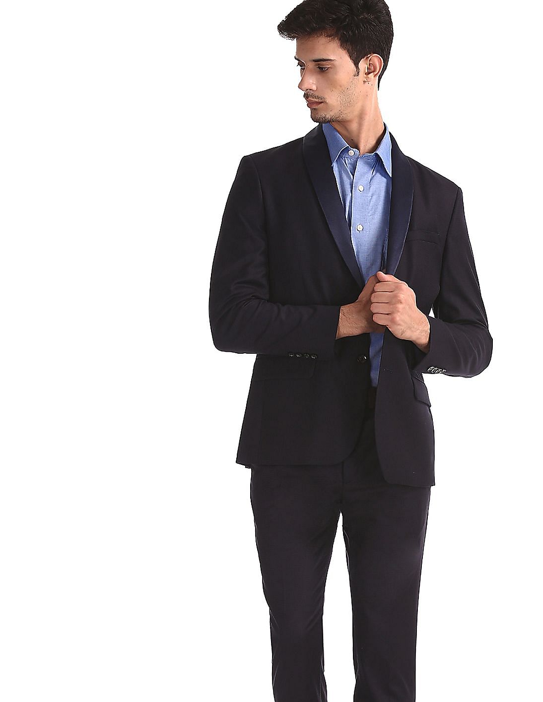 Buy Arrow Blue Shawl Collar Patterned Two Piece Suit - NNNOW.com