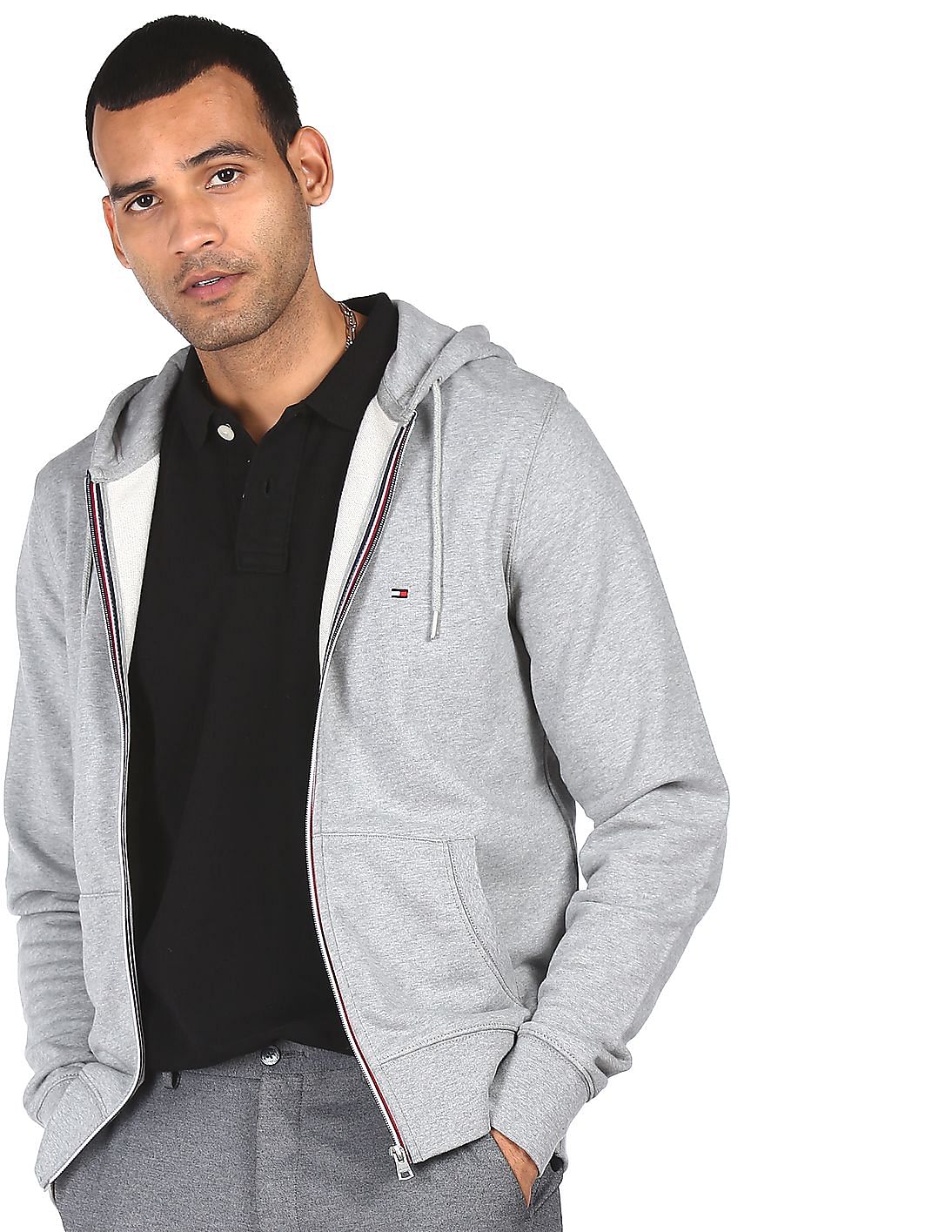 Buy Tommy Hilfiger Men Grey Zip Up Hooded Sweatshirt NNNOW