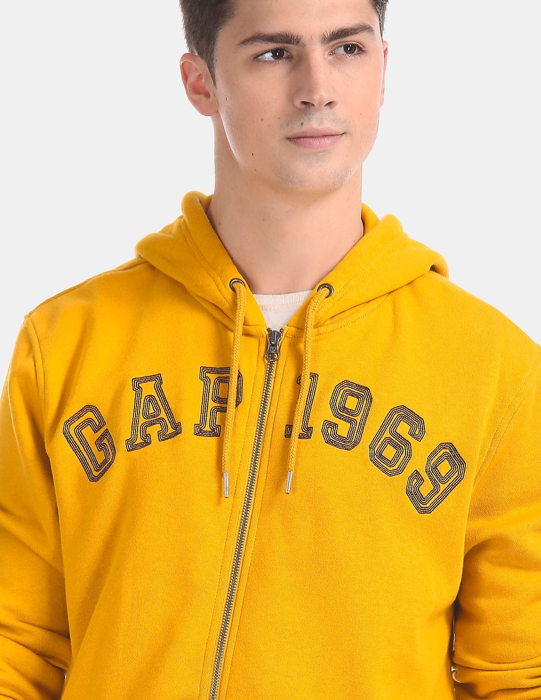 Buy GAP Men Yellow Embroidered Logo Full Zip Hooded Sweatshirt