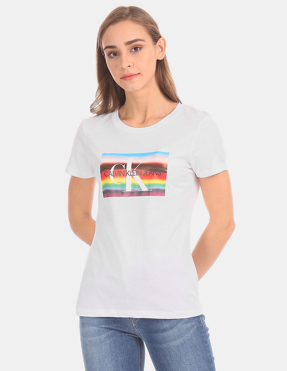 Calvin Klein Jeans - White Rainbow Logo T-Shirt