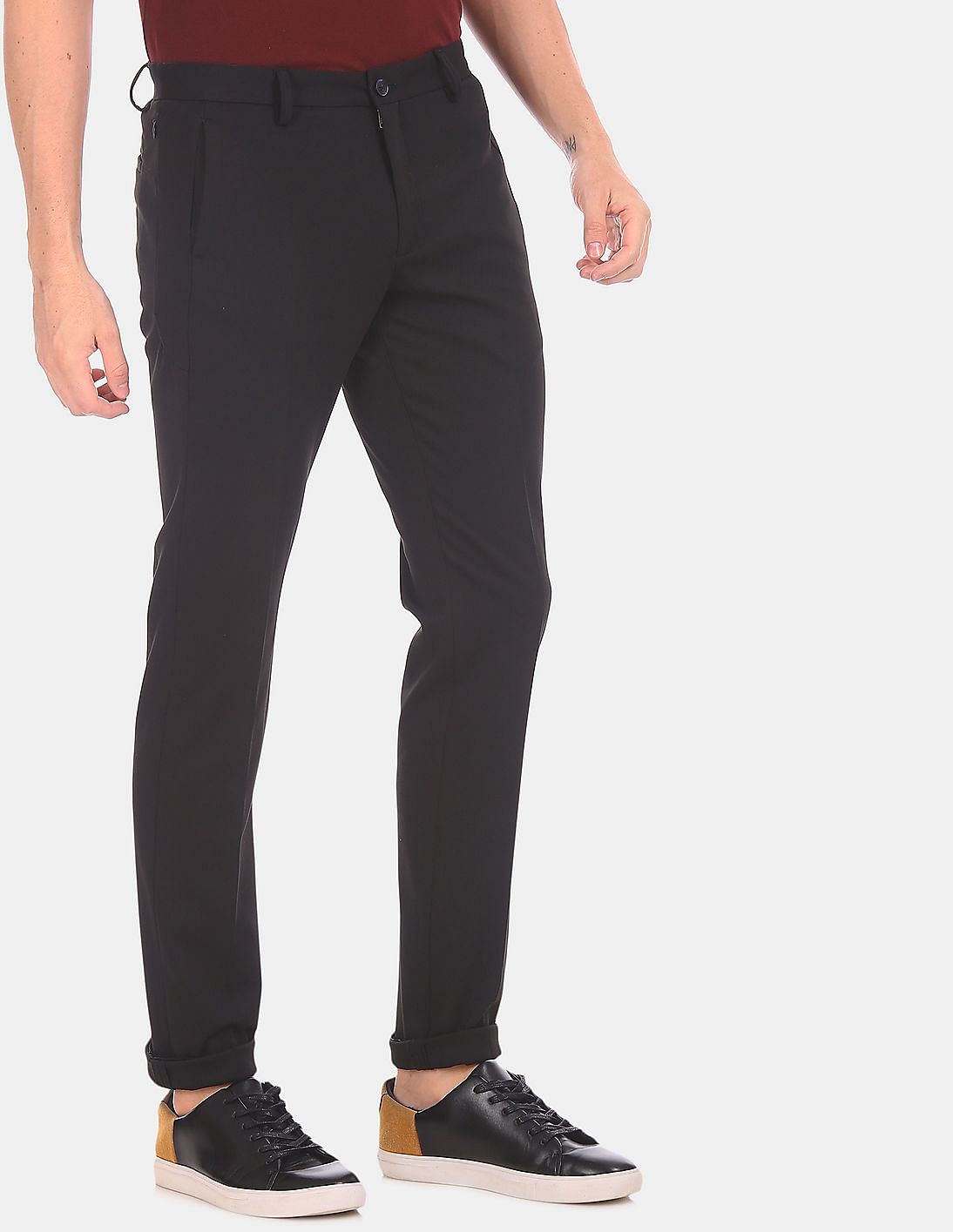 Buy Flying Machine Flat Front Solid Smart Casual Trousers - NNNOW.com