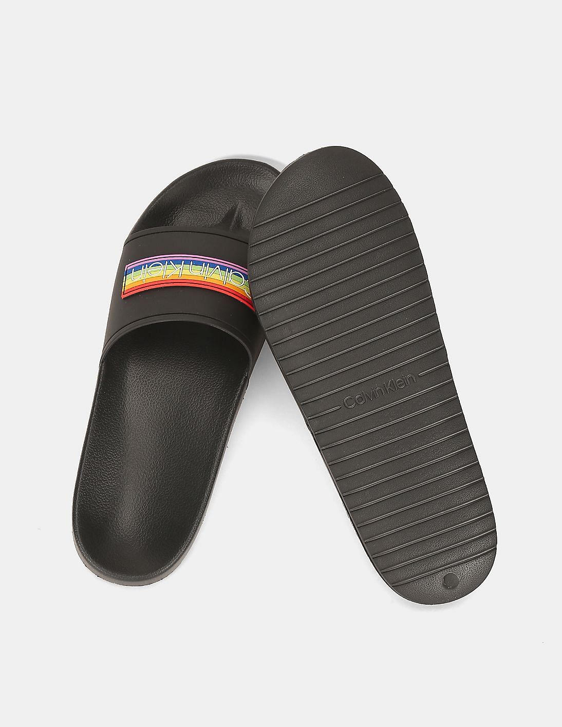 Buy Calvin Klein Men Black Amigo Pride Patch Logo Rubber Slides