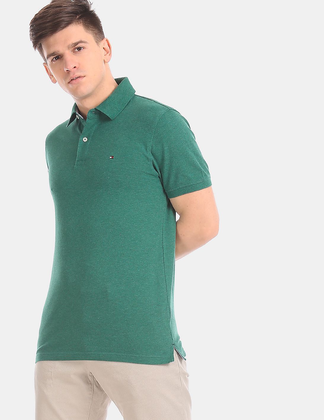 Buy Tommy Hilfiger Men Men Green Slim Fit Heathered Polo Shirt - NNNOW.com