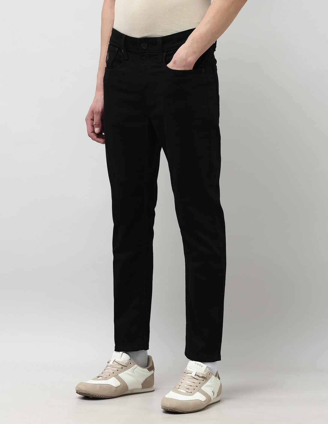 Buy U.S. Polo Assn. Denim Co. Cole Comfort Cropped Fit Black Jeans