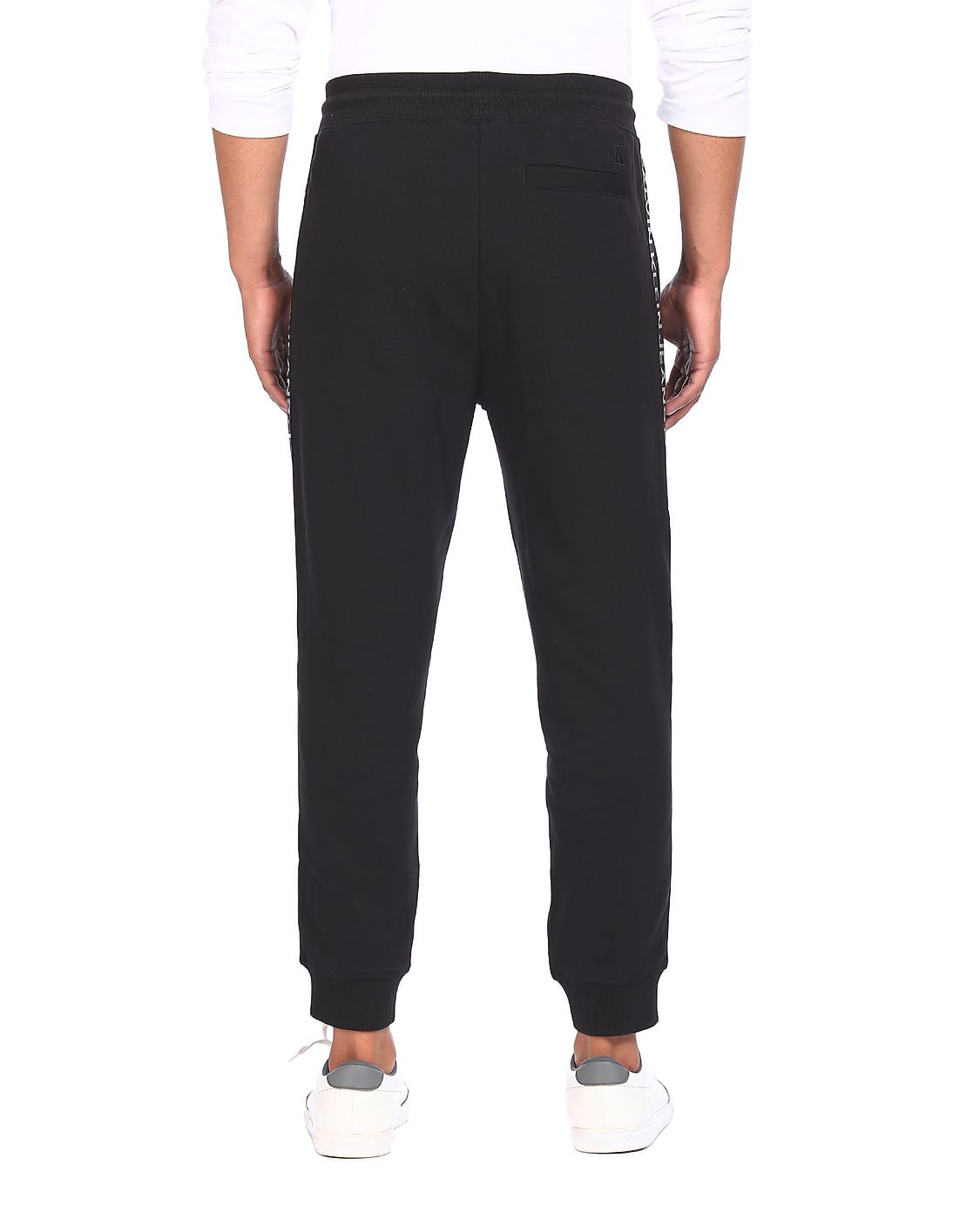 Buy Calvin Klein Men Black Mid Rise Brand Tape Track Pants