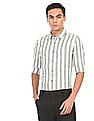 Calvin Klein Men White And Green Slim Fit Striped Smart Casual Shirt